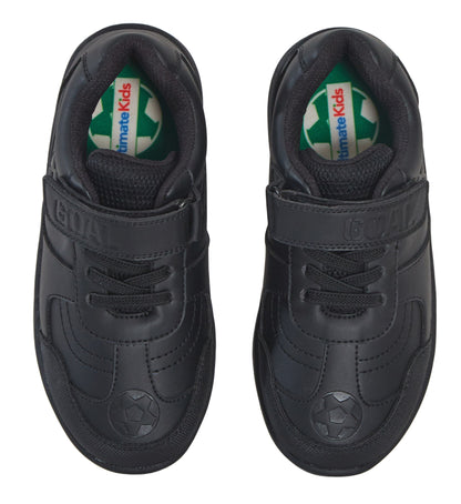 Boys Football School Shoes Kids Black Trainers Shoes Easy Touch Strap Fastening