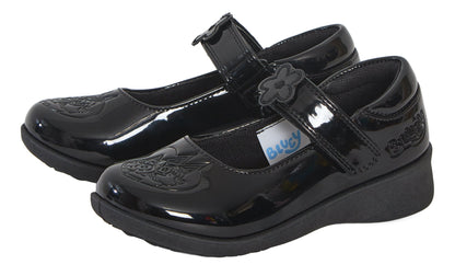Girls Bluey School Shoes Bingo Easy Fasten Mary Jane Black Patent Party Shoes
