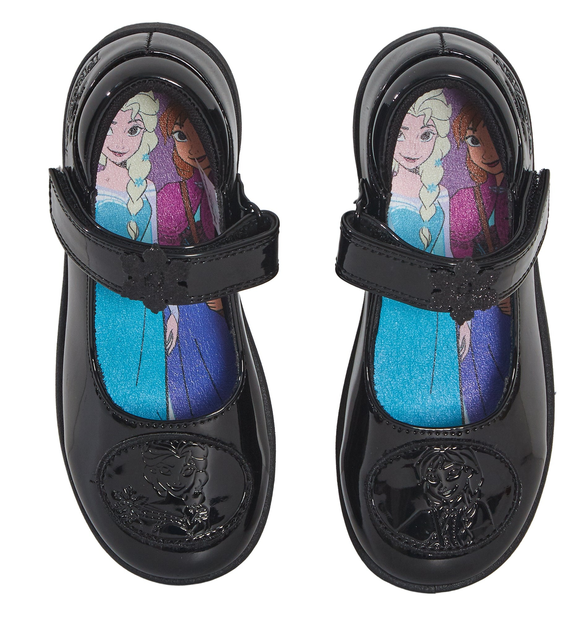 Girls Disney Frozen School Shoes Kids Black Patent Party Shoes Easy Fastening