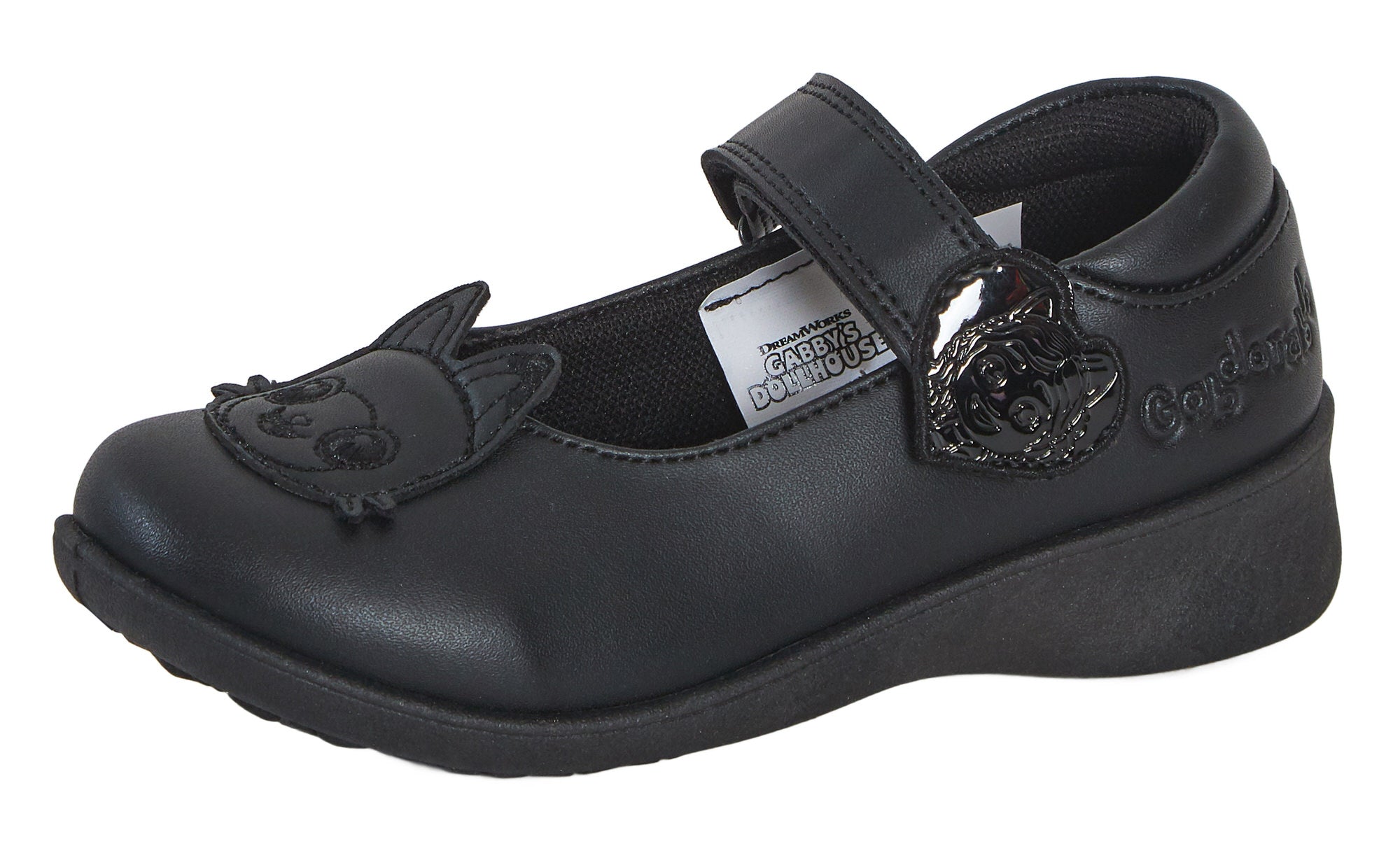Girls Gabby's Dollhouse School Shoes 2D Cat Ears Easy Fasten Black Party Shoes