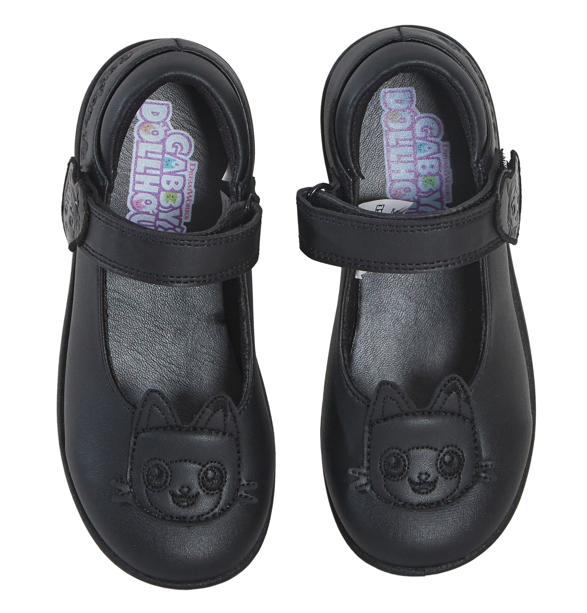 Girls Gabby's Dollhouse School Shoes 2D Cat Ears Easy Fasten Black Party Shoes