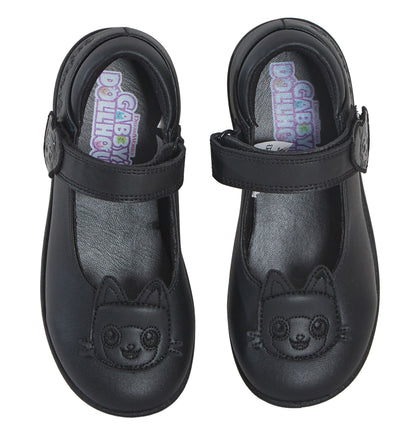 Girls Gabby's Dollhouse School Shoes 2D Cat Ears Easy Fasten Black Party Shoes