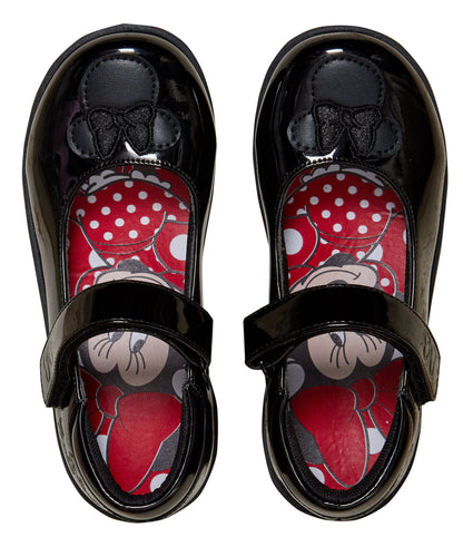 Girls Disney Minnie Mouse School Shoes Kids Black Patent Easy Fasten Party Shoes