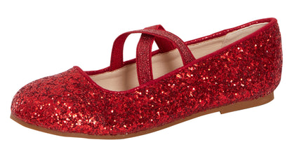 Girls Glitter Ballet Shoes Kids Elastic Strap Party Wedding Bridesmaid Shoes