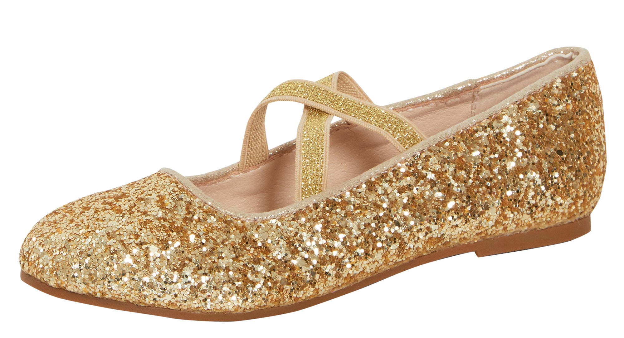 Girls Glitter Ballet Shoes Kids Elastic Strap Party Wedding Bridesmaid Shoes