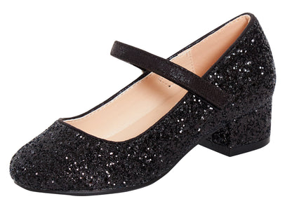 Girls Faux Leather Low Block Heel Party Shoes Mary Jane Kids Wedding Prom Size