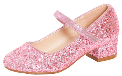 Girls Faux Leather Low Block Heel Party Shoes Mary Jane Kids Wedding Prom Size