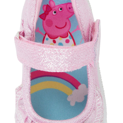 Kids Peppa Pig Canvas Pumps Girls Easy Touch Fasten Plimsolls Trainers Shoes