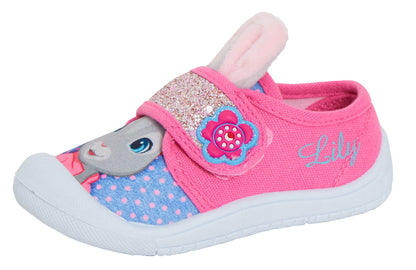 Girls Lily Bobtail 3D Ears Canvas Pumps Kids Peter Rabbit Trainers Plimsolls