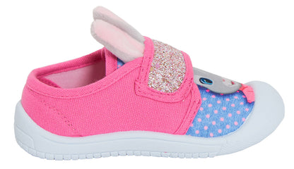 Girls Lily Bobtail 3D Ears Canvas Pumps Kids Peter Rabbit Trainers Plimsolls