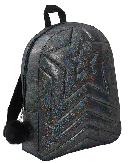 Girls Back To School Bag Teens Quilted Shimmer Black Backpack Juniors Rucksack