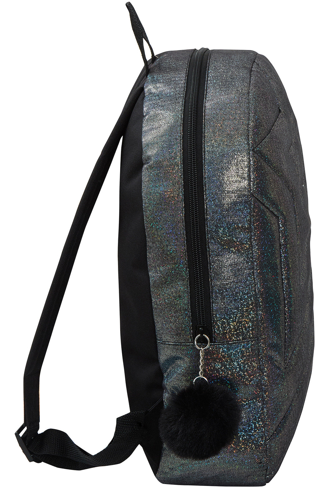 Girls Back To School Bag Teens Quilted Shimmer Black Backpack Juniors Rucksack