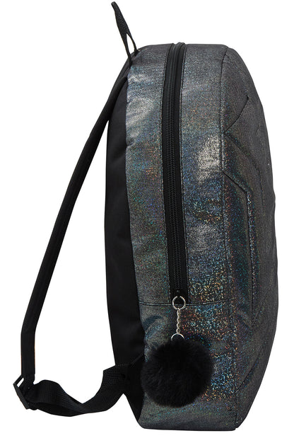 Girls Back To School Bag Teens Quilted Shimmer Black Backpack Juniors Rucksack