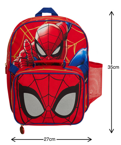 Spiderman Backpack With Cool Lunch Bag Bottle Holder School Matching 2 Piece Set