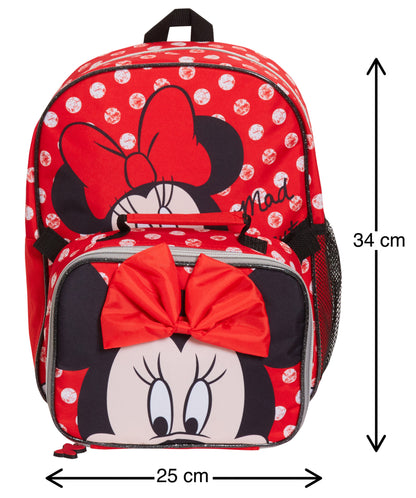 Disney Minnie Mouse Backpack With Lunch Bag Girls School Matching 2 Piece Set