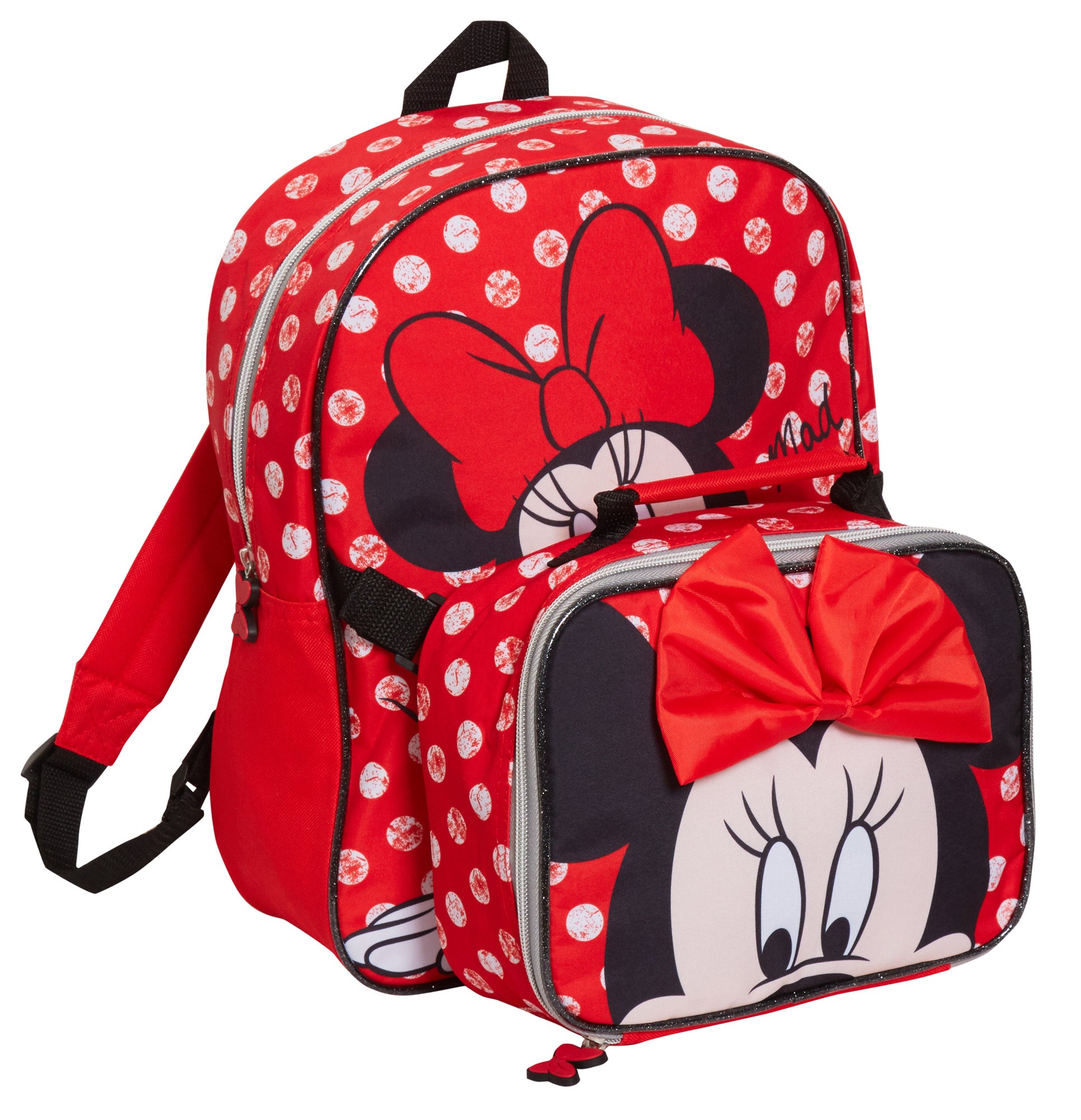 Disney Minnie Mouse Backpack With Lunch Bag Girls School Matching 2 Piece Set