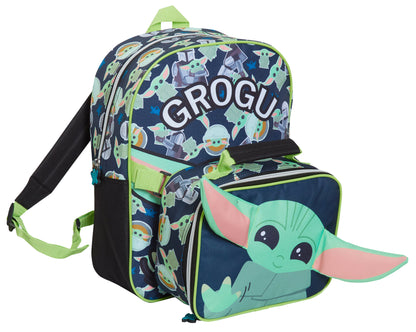 Mandalorian Backpack With Lunch Bag Boys Grogu Baby Yoda Matching School Bag Set