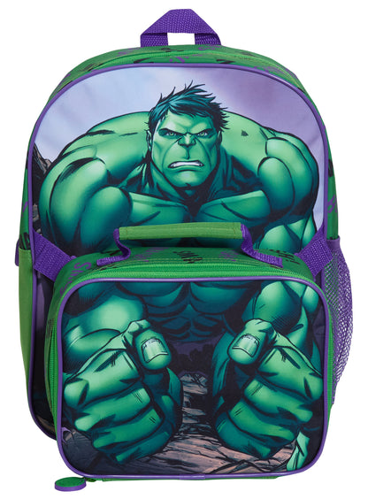 The Hulk Backpack With Lunch Bag For Kids Marvel Matching 2 Piece School Bag Set