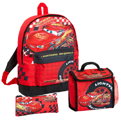 Disney Cars Backpack + Lunch Bag + Pencil Case 3 Piece Lightning School Bag Set