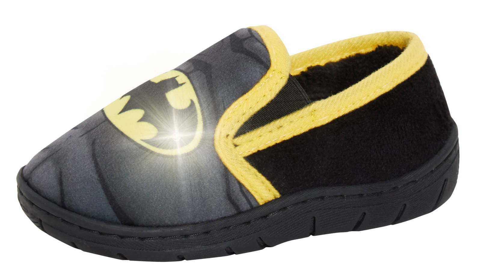 Boys Batman Light Up Slippers Kids Fur Lined Slip On Flashing House Shoes Mules