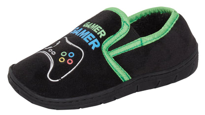 Boys Epic Gamer Slippers Kids Gaming Slip On Mules Warm Fleece Lined House Shoes