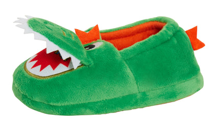 Boys Dinosaur Slippers Kids Novelty Dino Open & Close Mouth Slip On Plush Mules