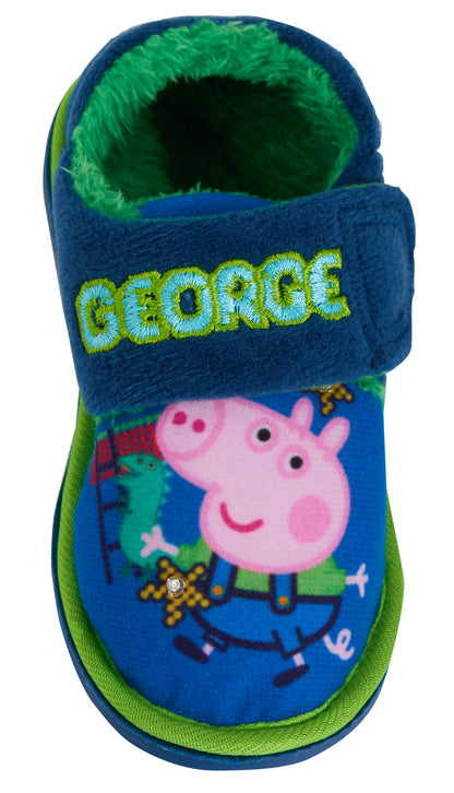 Boys Peppa Pig George Pig Light Up Slippers Infants Dino Fur Lined House Shoes