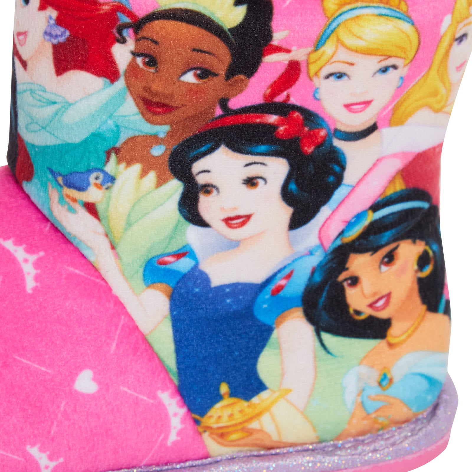 Girls Disney Princess Slipper Boots Kids Faux Fur Lined Glitter Fleece Booties