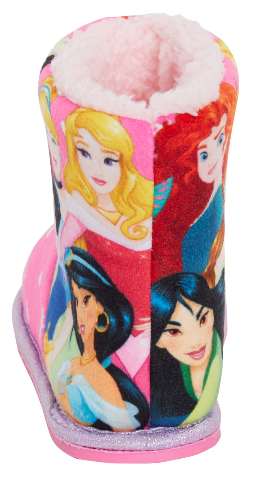 Girls Disney Princess Slipper Boots Kids Faux Fur Lined Glitter Fleece Booties