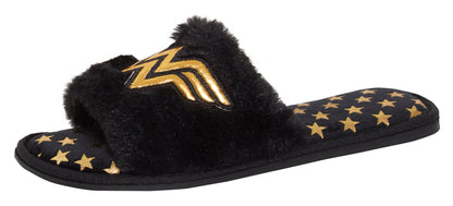 Womens Wonder Woman Slippers Faux Fur Open Toe Slipper Mules Sliders House Shoes