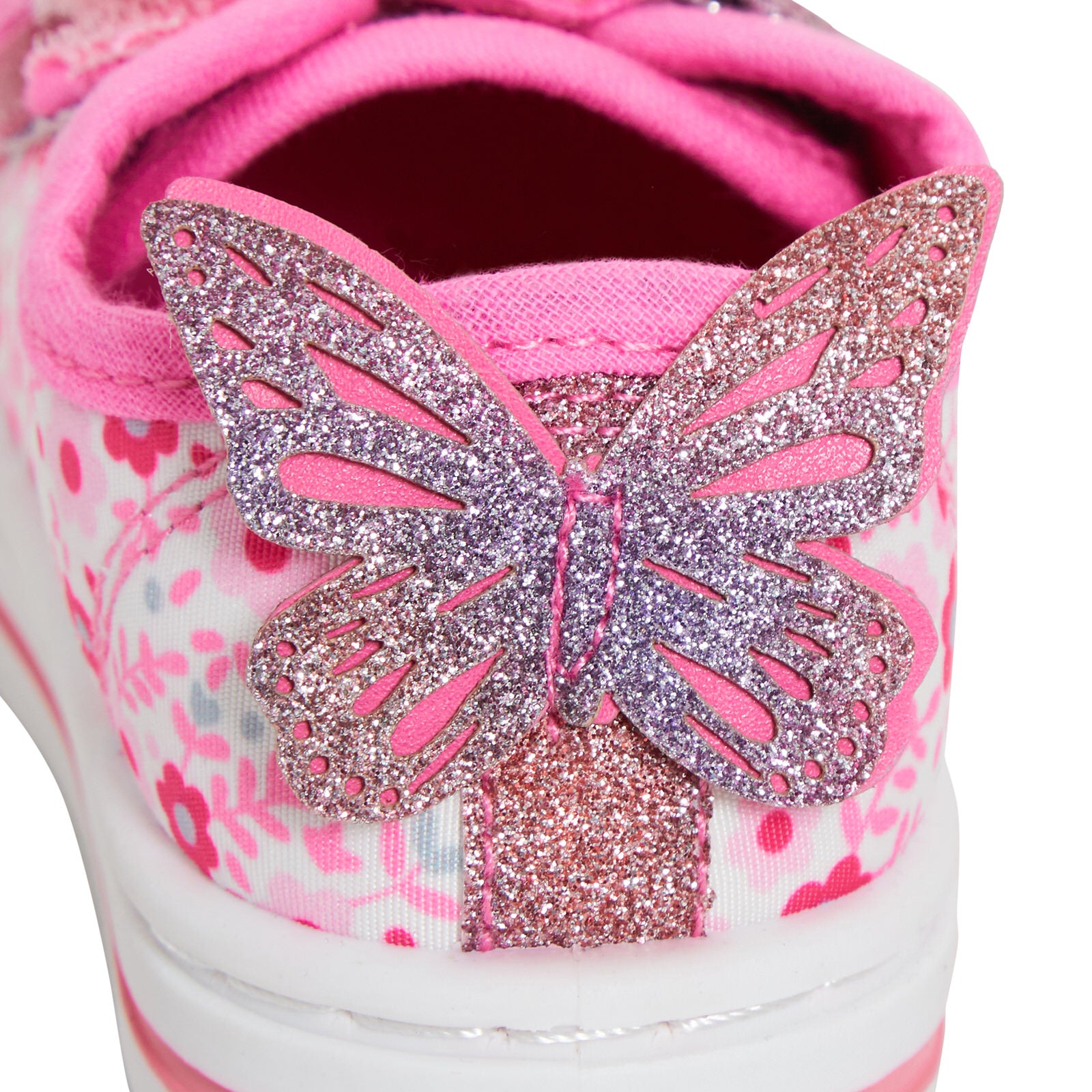 Girls Glitter Butterfly Canvas Pumps Kids Easy Touch Fasten Plimsolls Trainers