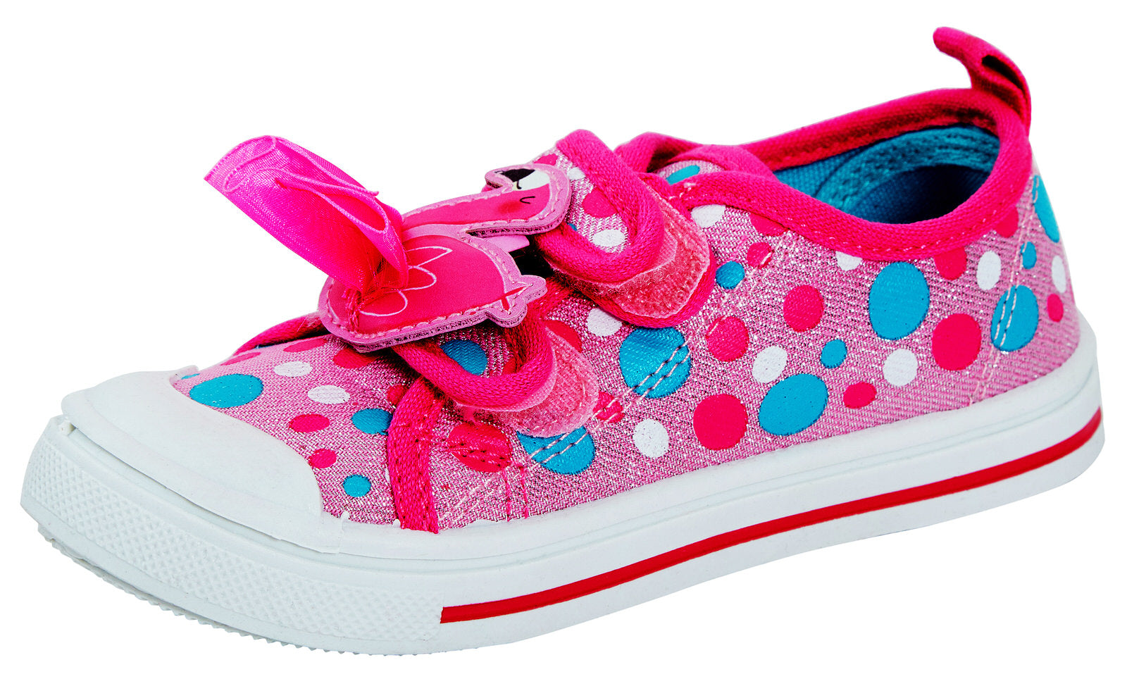 Kids Easy Fasten Flamingo Canvas Pumps Girls Casual Polka Dot Plimsolls Shoes