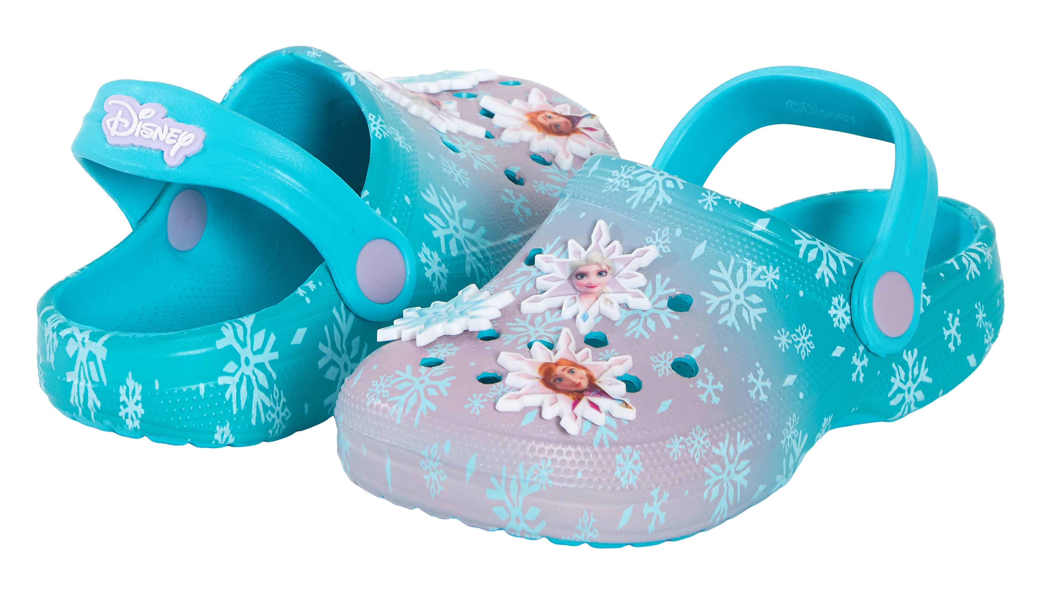 Disney Frozen Clogs Sandals + Charms Badges Kids Elsa Anna Sliders Beach Shoes