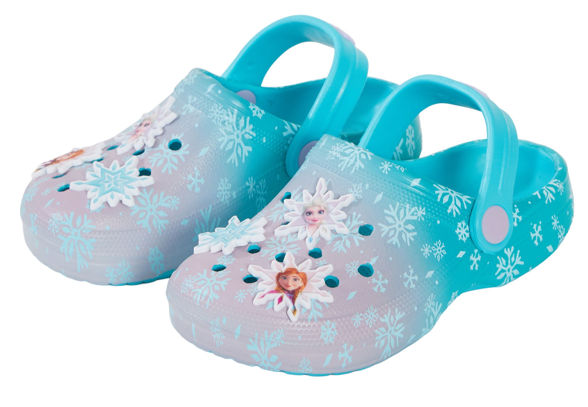 Disney Frozen Clogs Sandals + Charms Badges Kids Elsa Anna Sliders Beach Shoes