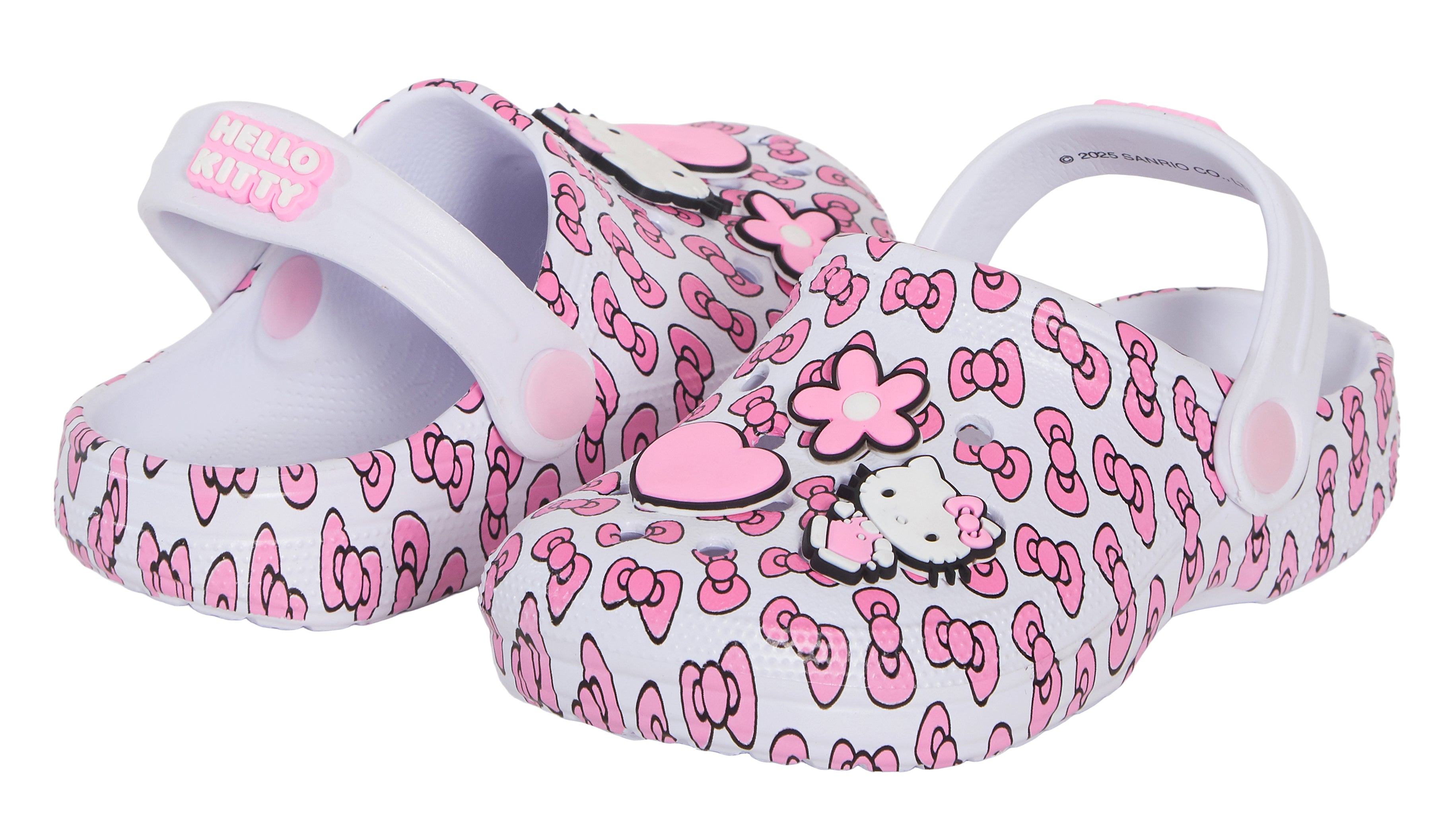 Girls Hello Kitty Clogs Sandals + Charms Badges Kids Sliders Kitten Indoor Shoes