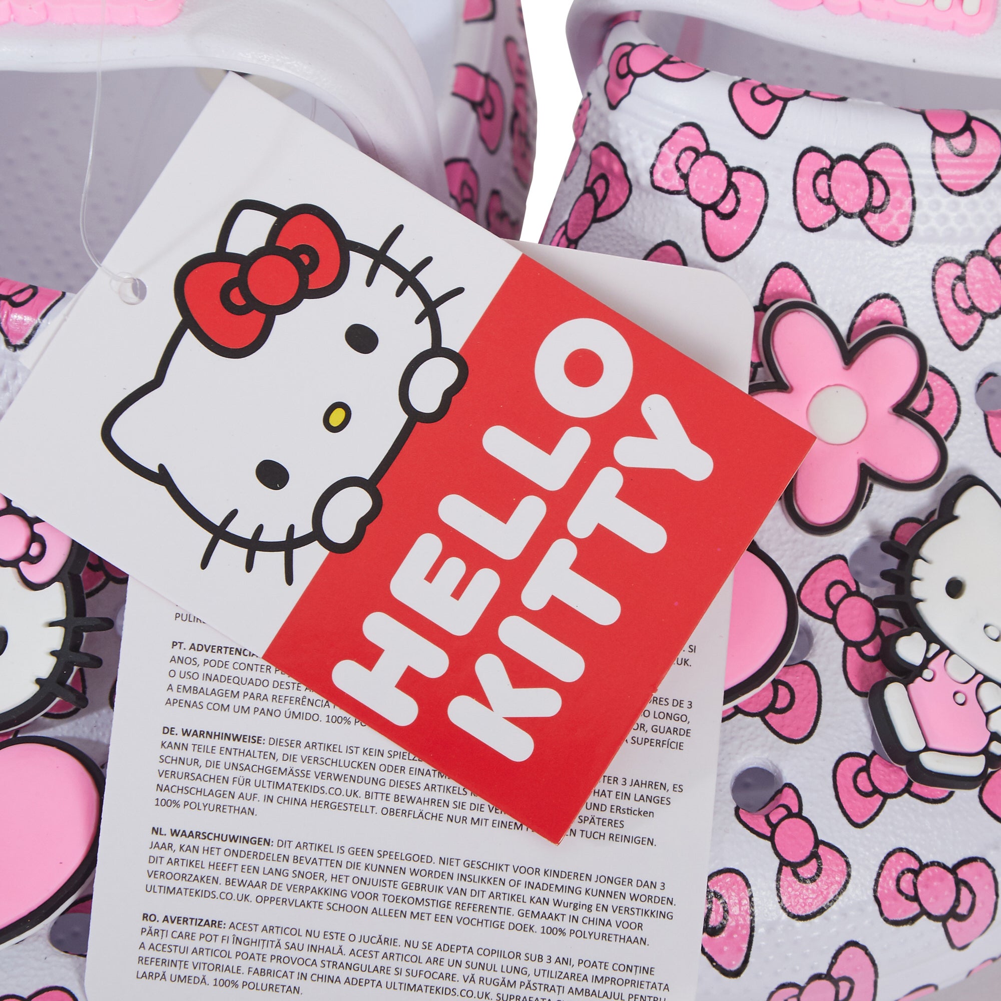 Girls Hello Kitty Clogs Sandals + Charms Badges Kids Sliders Kitten Indoor Shoes