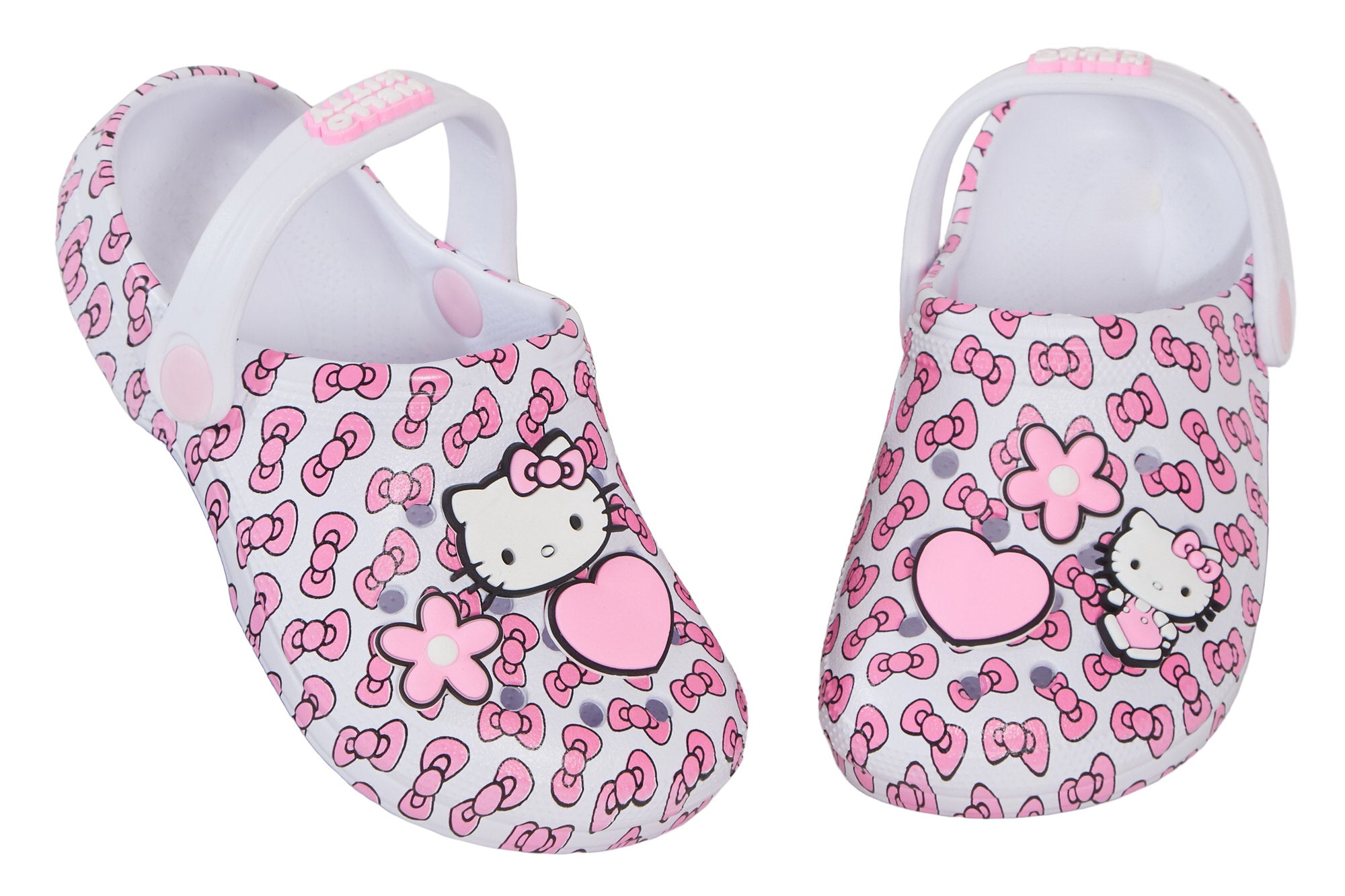 Girls Hello Kitty Clogs Sandals + Charms Badges Kids Sliders Kitten Indoor Shoes