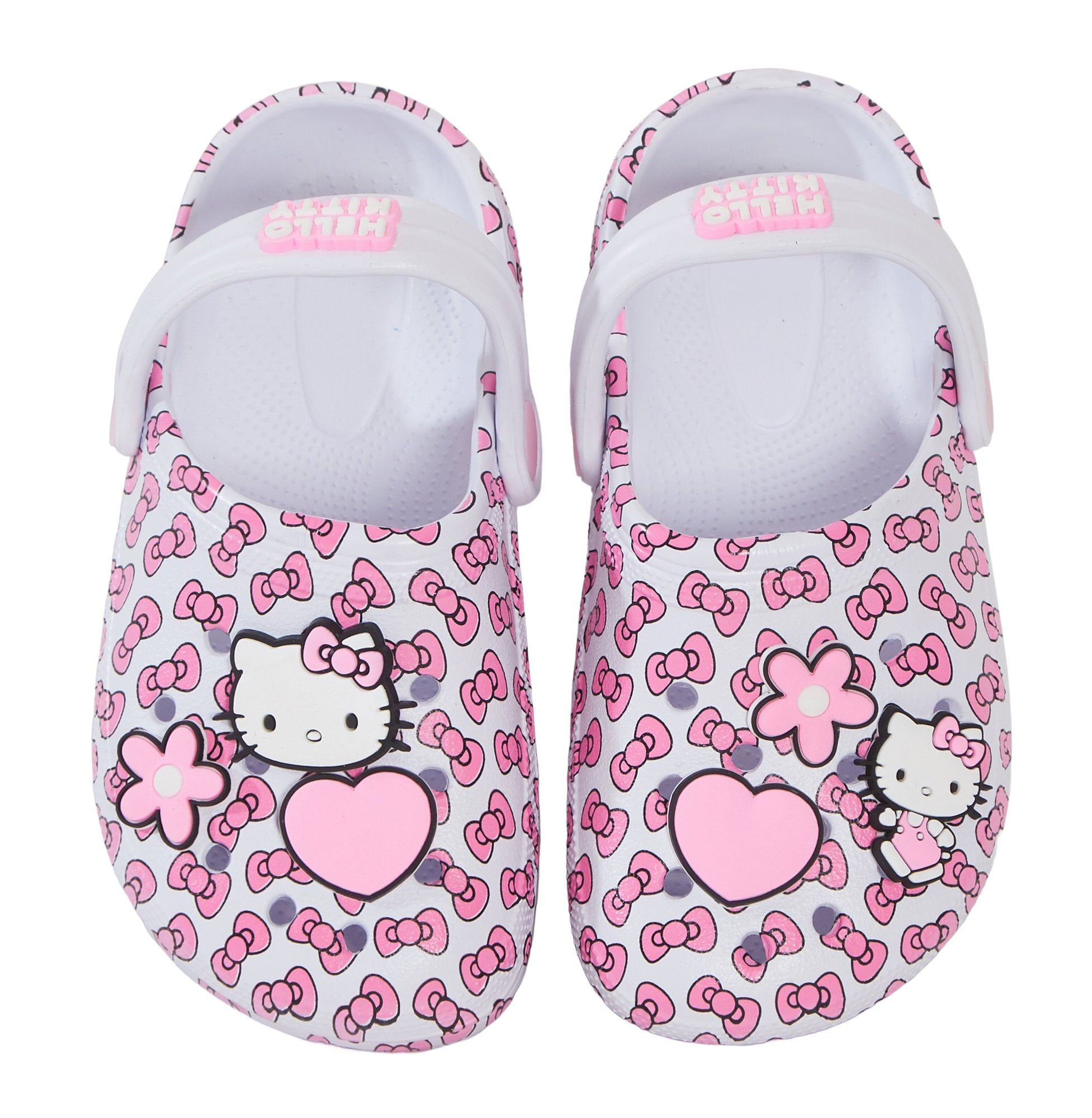 Girls Hello Kitty Clogs Sandals + Charms Badges Kids Sliders Kitten Indoor Shoes