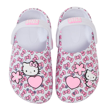 Girls Hello Kitty Clogs Sandals + Charms Badges Kids Sliders Kitten Indoor Shoes