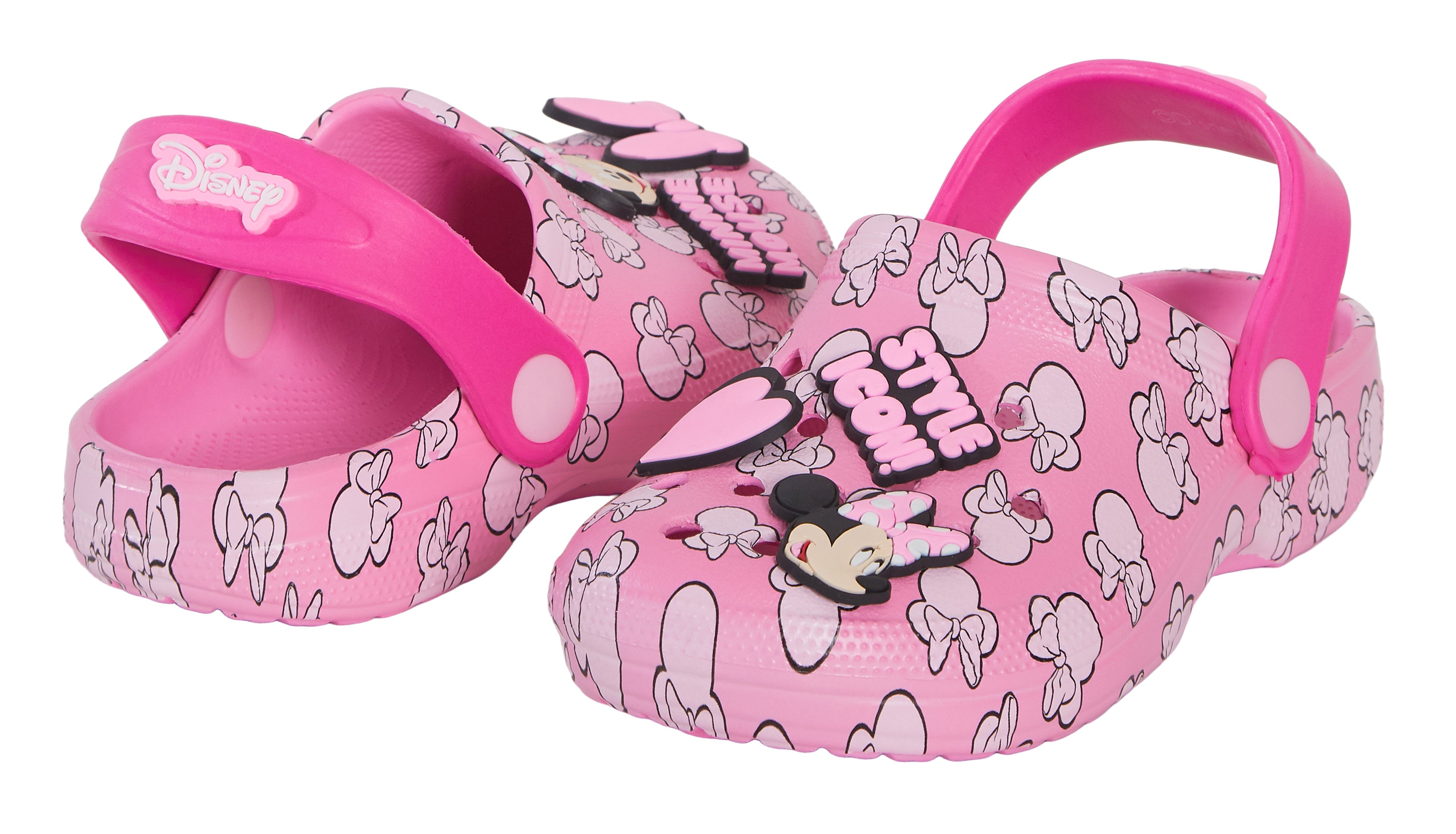 Disney Minnie Mouse Clogs Sandals + Charms badges Kids Sliders Indoor Shoes