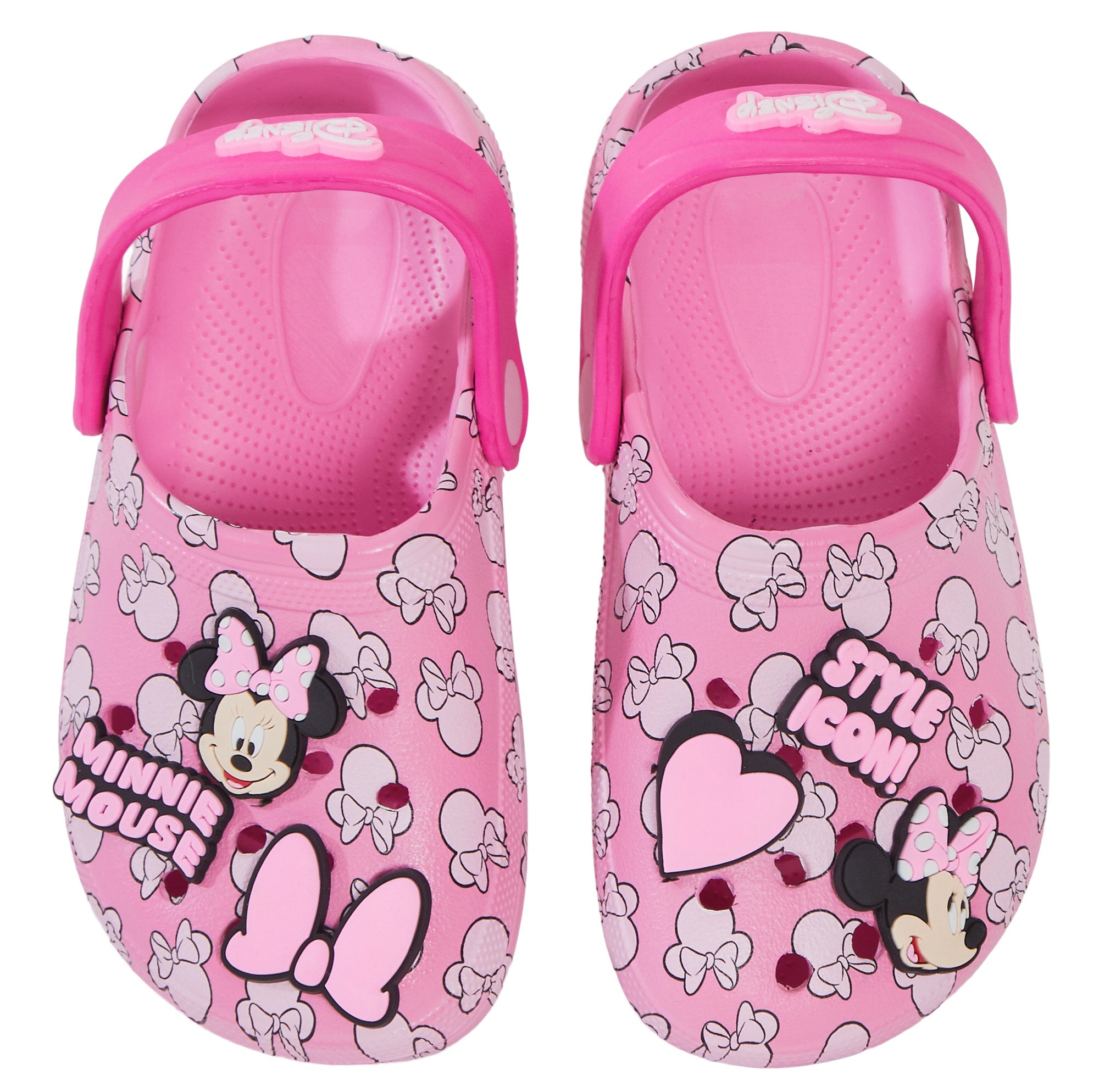 Disney Minnie Mouse Clogs Sandals + Charms badges Kids Sliders Indoor Shoes
