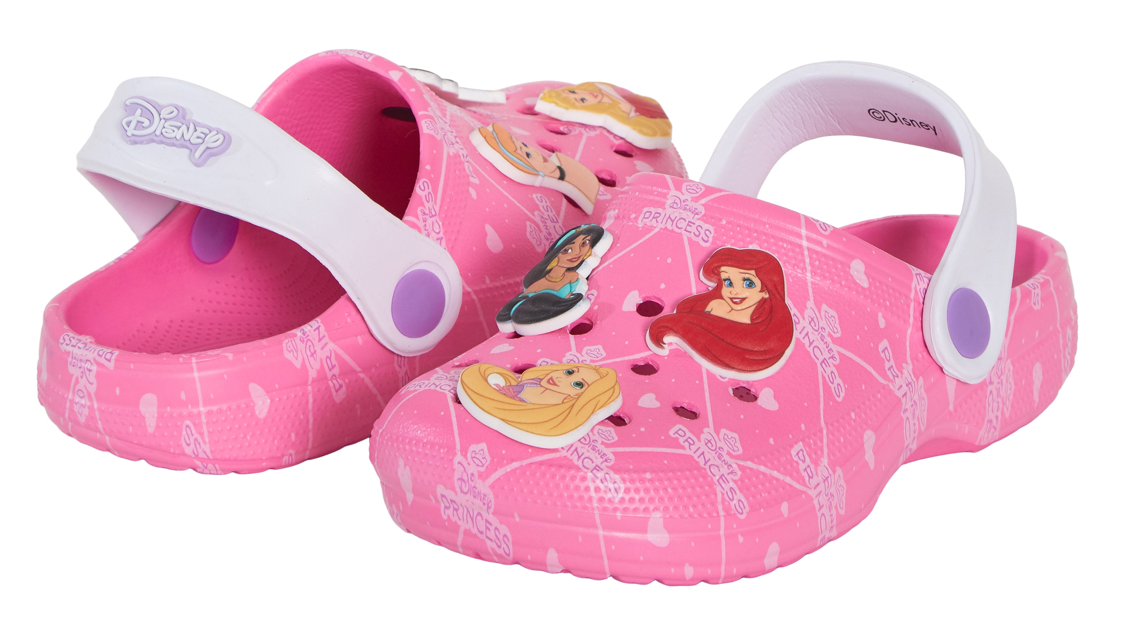 Disney Princess Clogs Sandals + Charms Badges Kids Princess Sliders Indoor Shoes