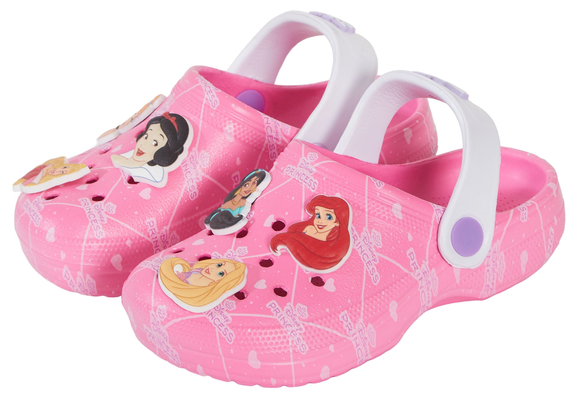 Disney Princess Clogs Sandals + Charms Badges Kids Princess Sliders Indoor Shoes
