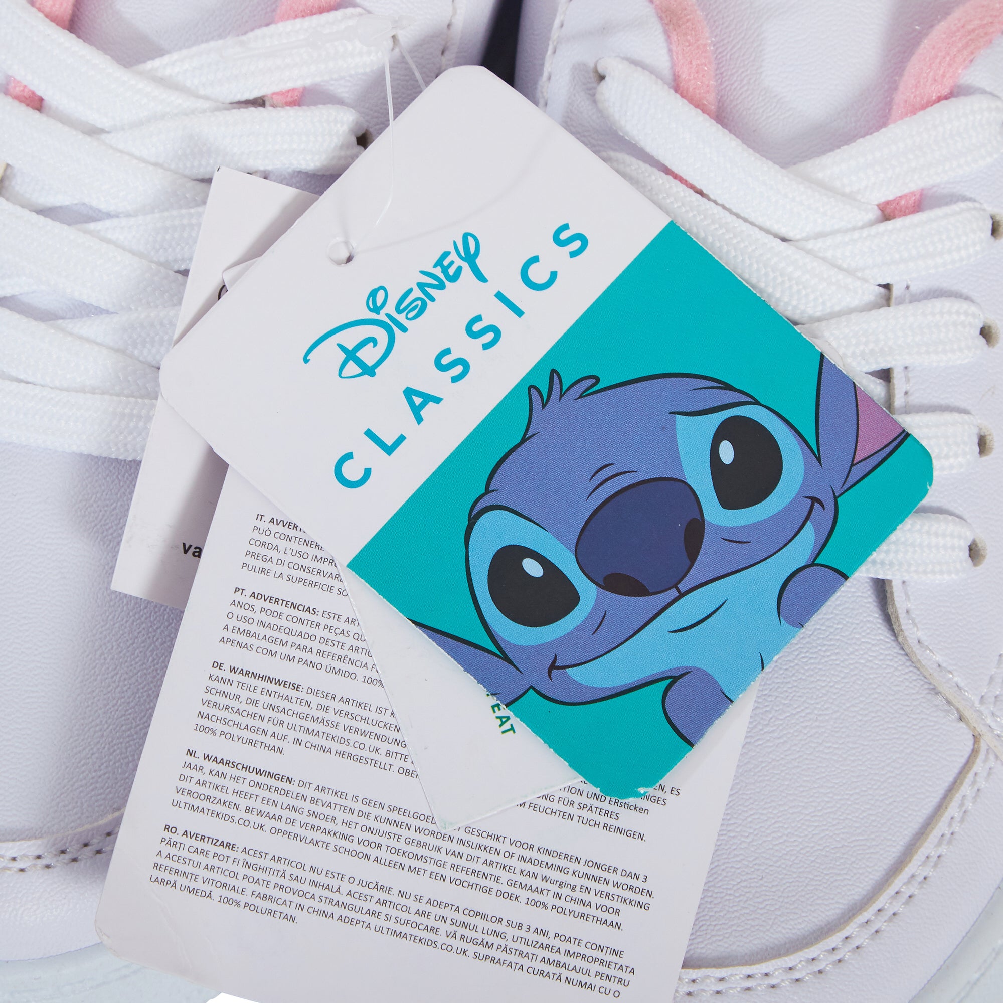 Girls Disney Stitch Trainers Lace Up White Stitch & Angel Sports Shoes Pumps