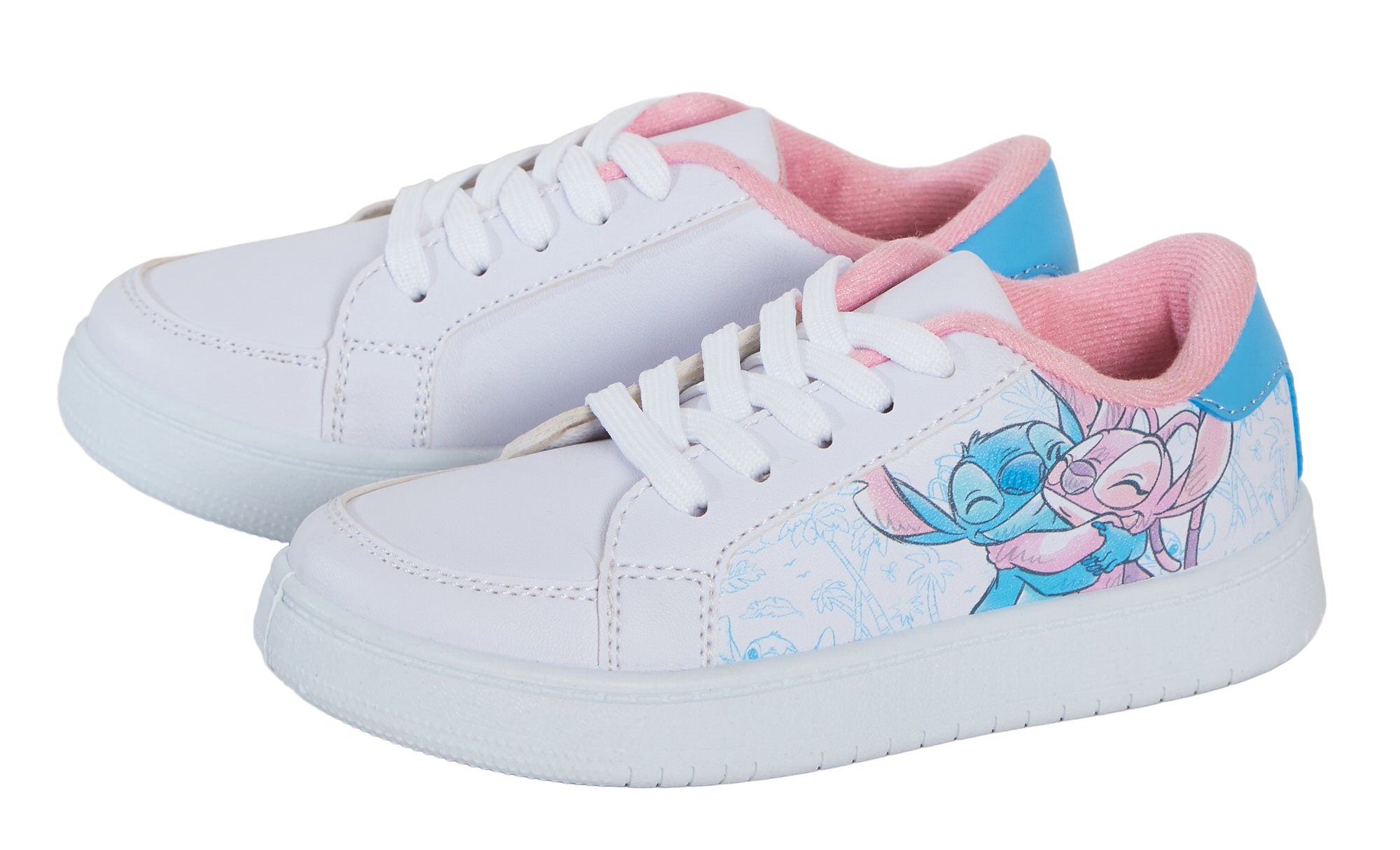Girls Disney Stitch Trainers Lace Up White Stitch & Angel Sports Shoes Pumps