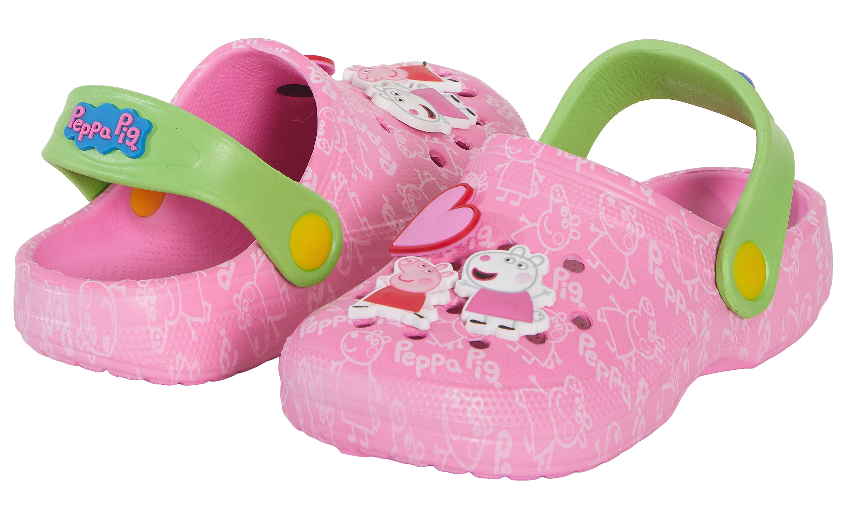 Girls Peppa Pig Clogs Sandals + Charms Badges Kids Peppa Indoor Shoes Sliders