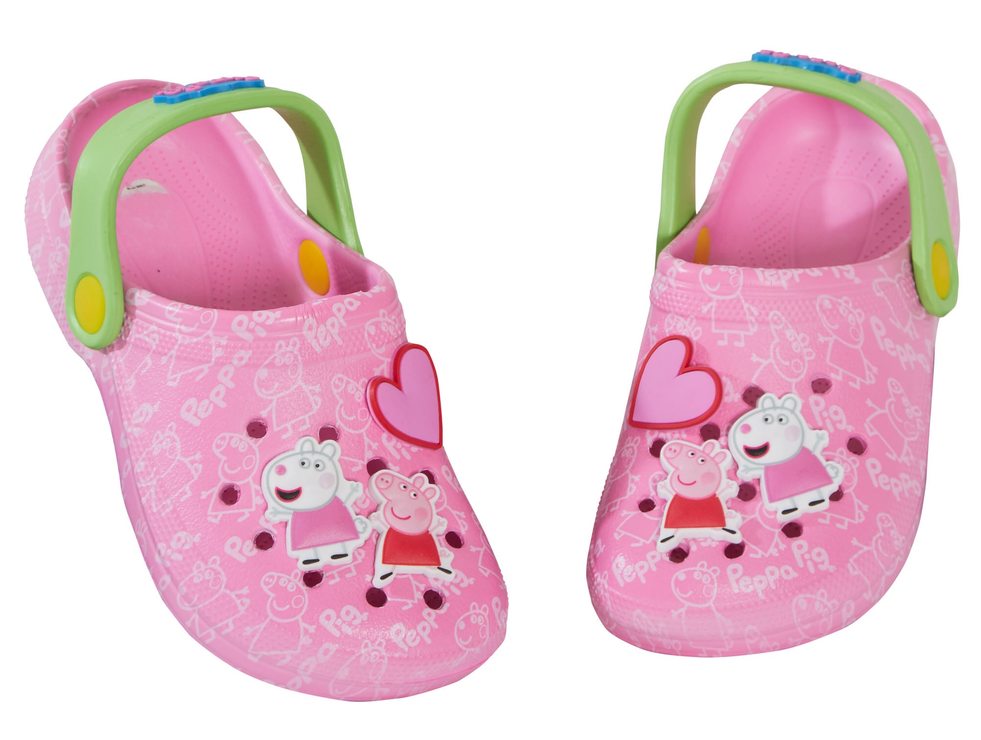 Girls Peppa Pig Clogs Sandals + Charms Badges Kids Peppa Indoor Shoes Sliders
