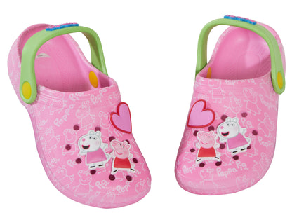 Girls Peppa Pig Clogs Sandals + Charms Badges Kids Peppa Indoor Shoes Sliders