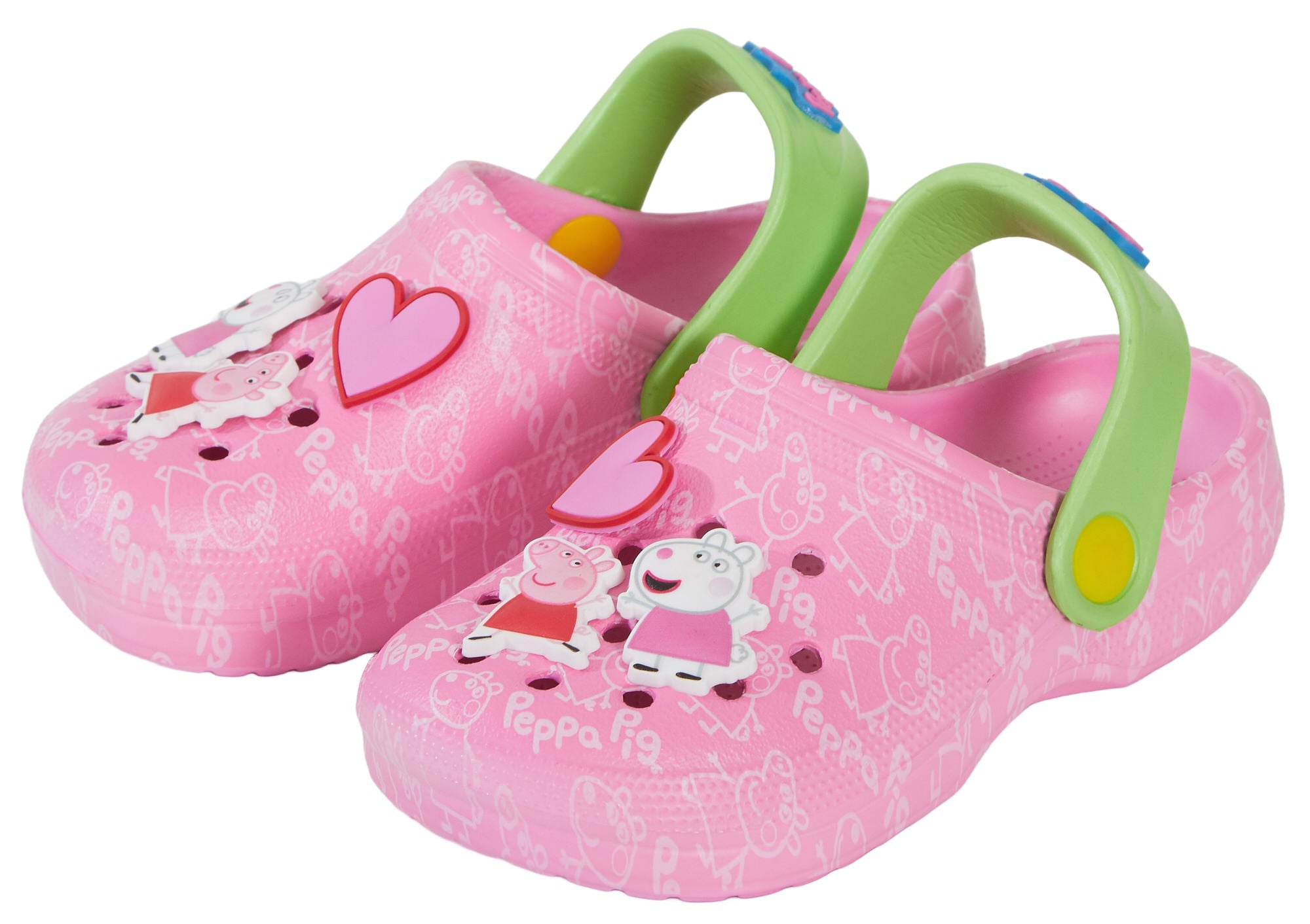 Girls Peppa Pig Clogs Sandals + Charms Badges Kids Peppa Indoor Shoes Sliders