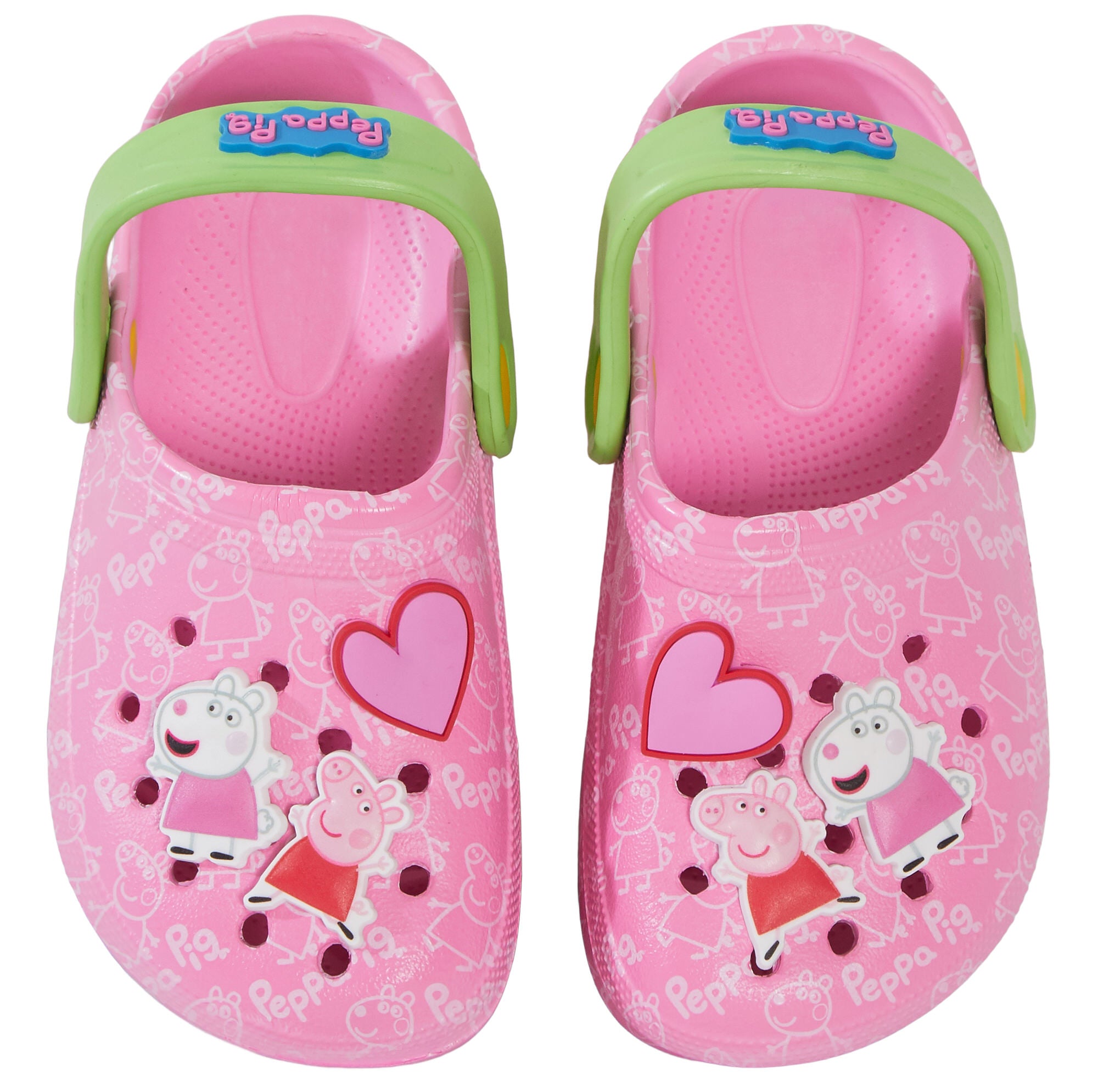 Girls Peppa Pig Clogs Sandals + Charms Badges Kids Peppa Indoor Shoes Sliders